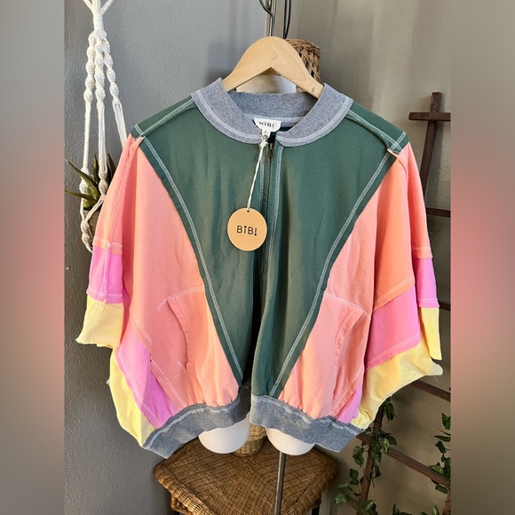 ▫️NEW! Bibi JADE MULTI RAW EDGE VINTAGE WASHED BOMBER JACKET - Picture 9 of 13